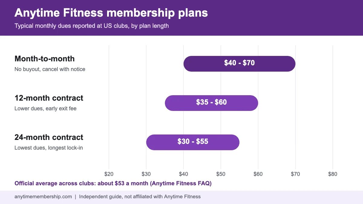 Chart comparing Anytime Fitness month-to-month, 12-month and 24-month membership plans